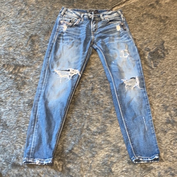 Silver suko  super stretch Aiko mid ankle distressed skinny jeans Sz 28 - Picture 9 of 15